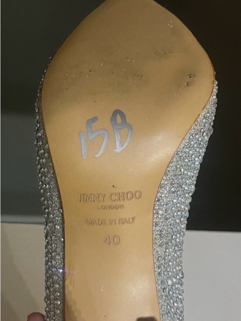 Jimmy Choo Silver Crystal Pointed Toe Pump with Floral Jewel Accent - Picture 4 of 4